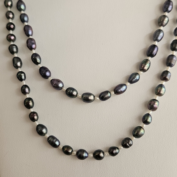 Genuine Black Pearl Necklace 54-inch Extra Long Beaded Single Strand GUC - Picture 6 of 13